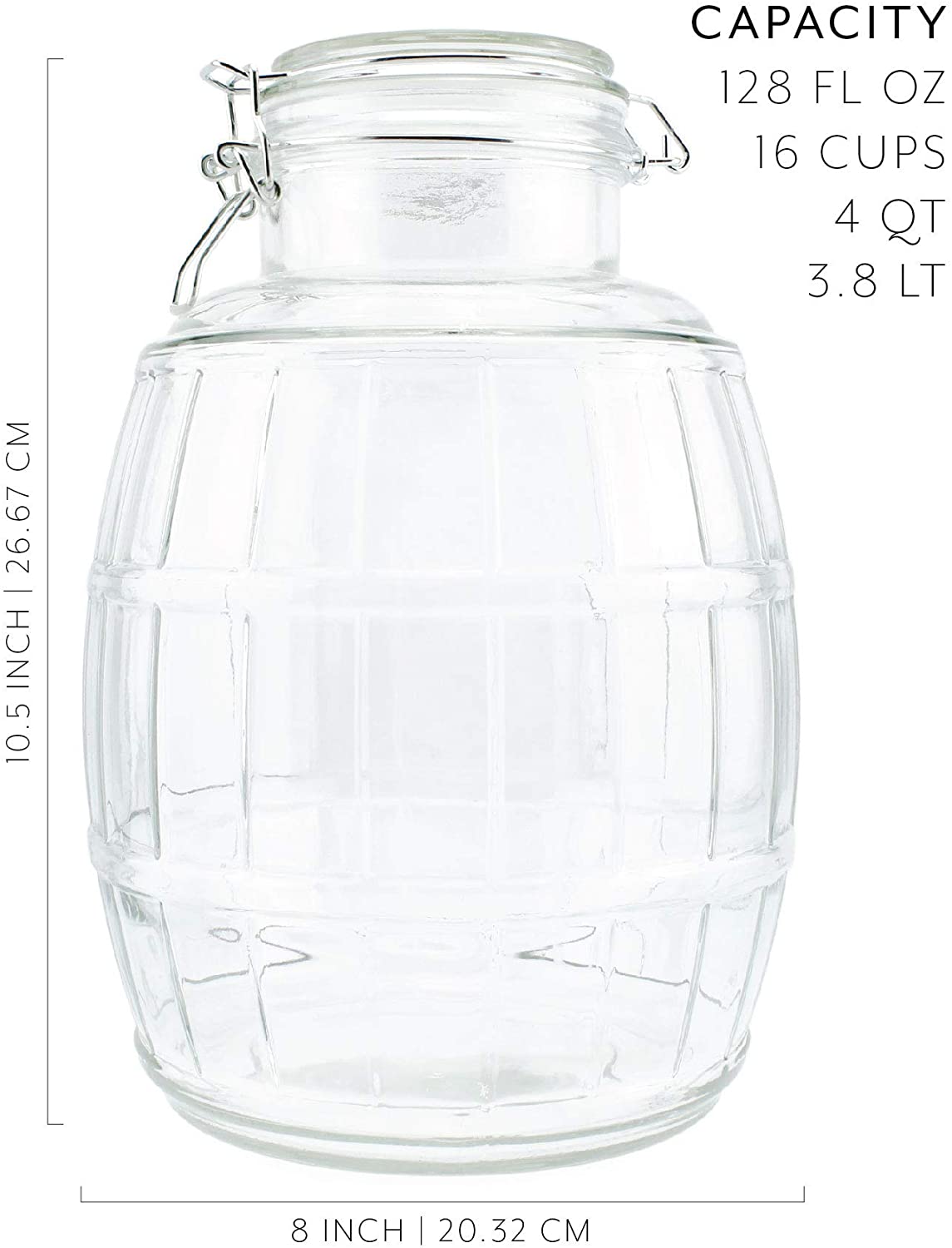 Glass Container Invert Barrel Darware Gallon Glass Barrel Jar; Clamp-Top Barrel-Shaped Canister for ...