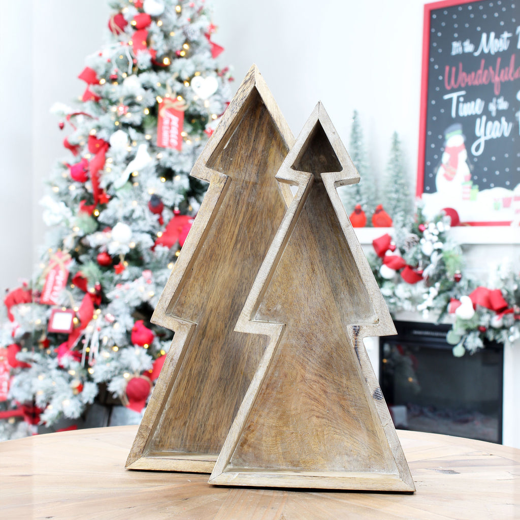 Wooden Christmas Tree Trays (Nested Set of 2, Natural) - sh1757ah1Trees