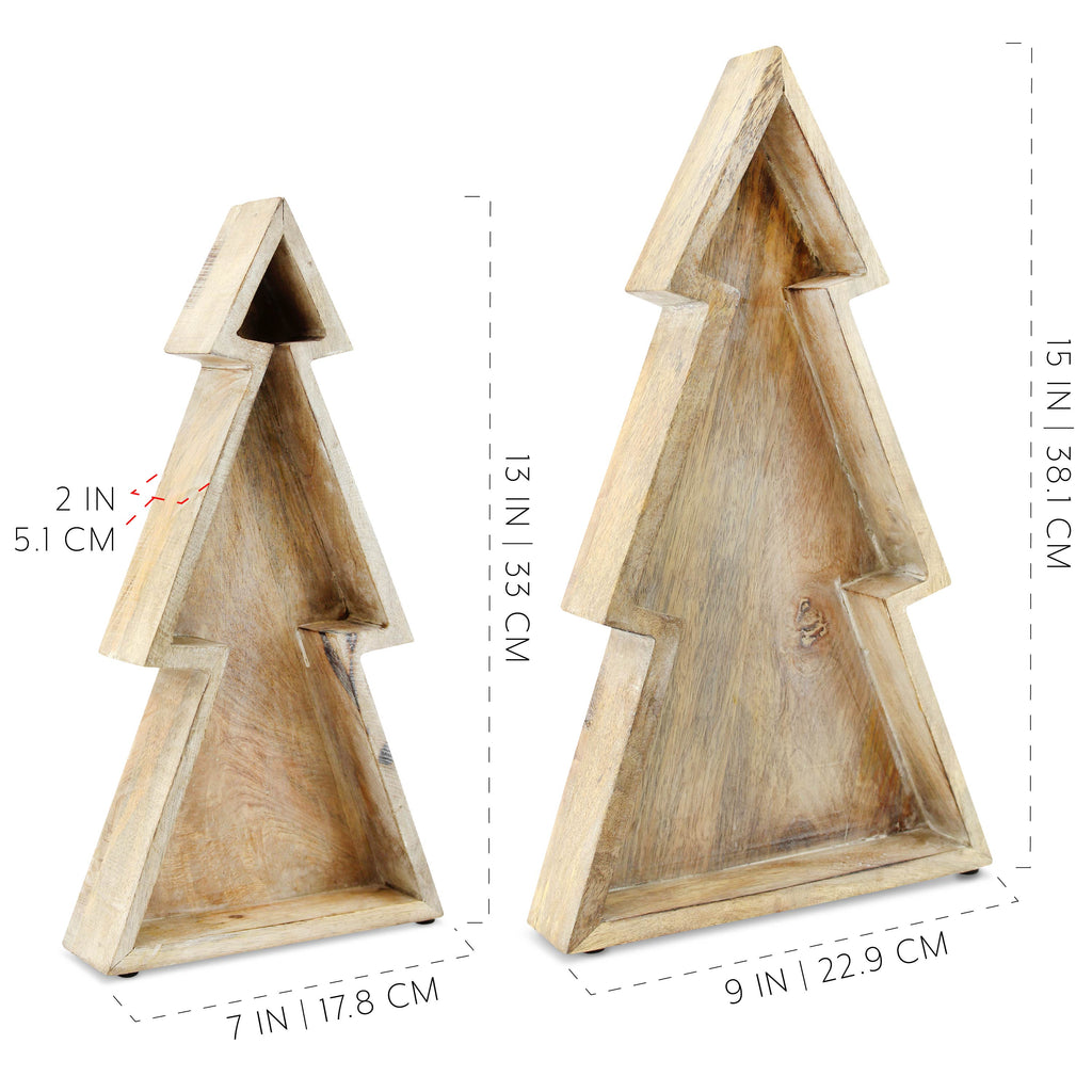 Wooden Christmas Tree Trays (Nested Set of 2, Natural) - sh1757ah1Trees