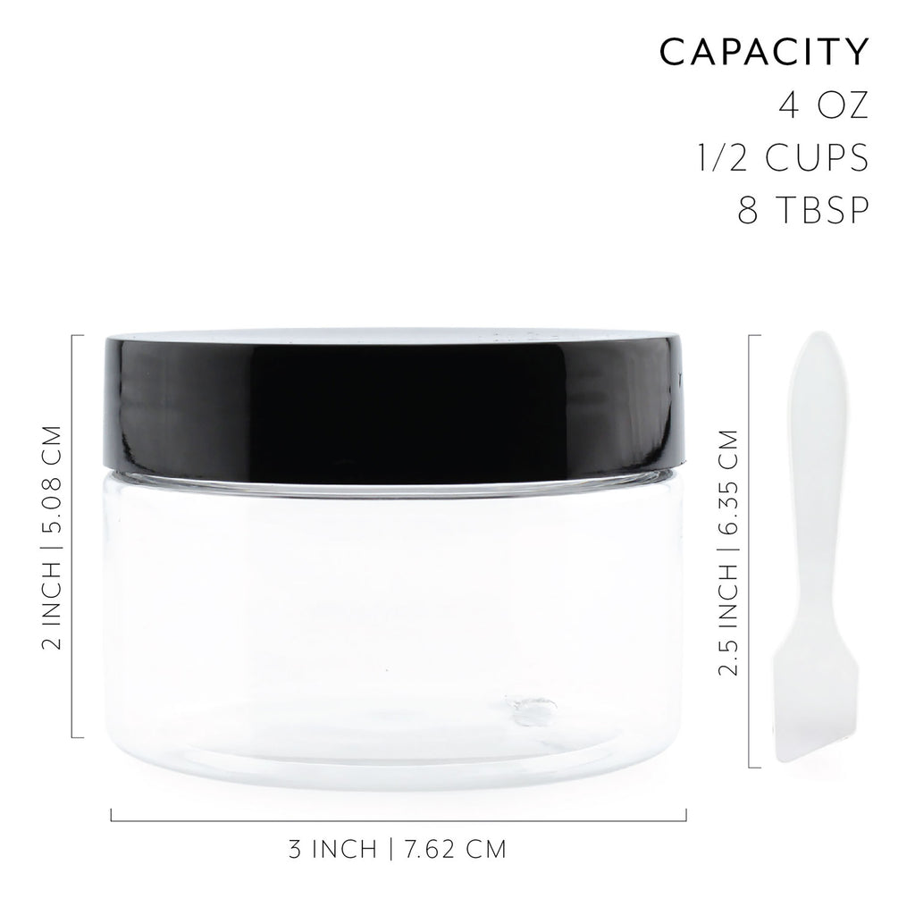 4oz Clear Plastic Jars with Labels & Spatulas & Lids (24-Pack) - sh1914cb024Jars