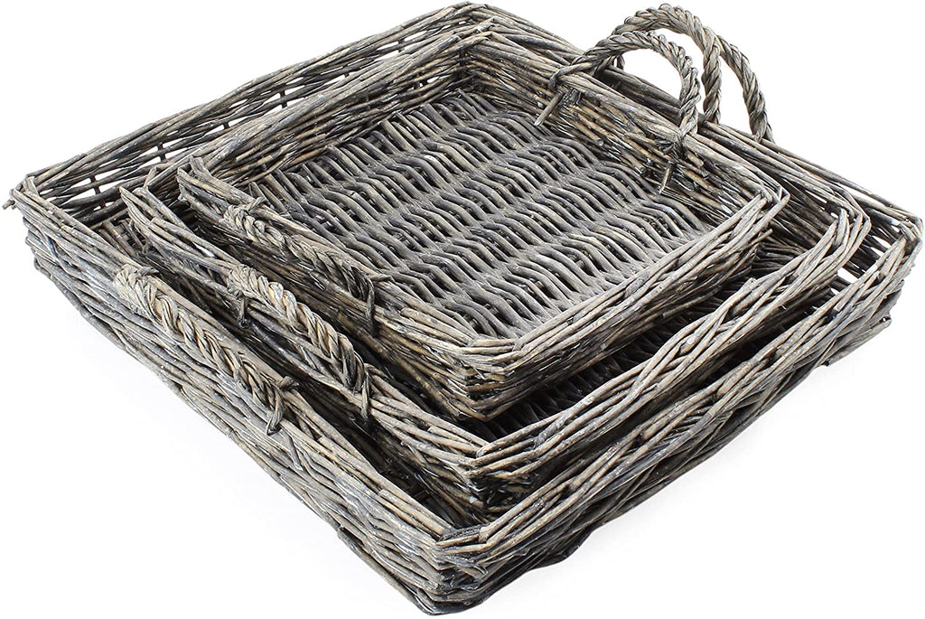 Rustic Willow Basket Trays, Set of 3 (Square, Gray Washed) - sh1908ah1Square