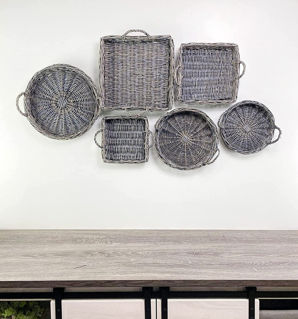 Rustic Willow Basket Trays (Square, Gray, Case of 4 Sets) - 4X_SH_1908_CASE