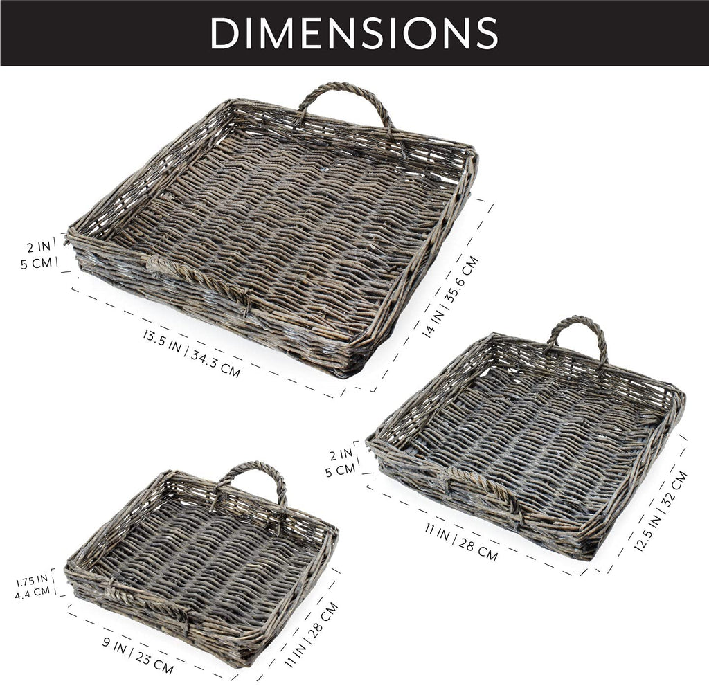 Rustic Willow Basket Trays (Square, Gray, Case of 4 Sets) - 4X_SH_1908_CASE