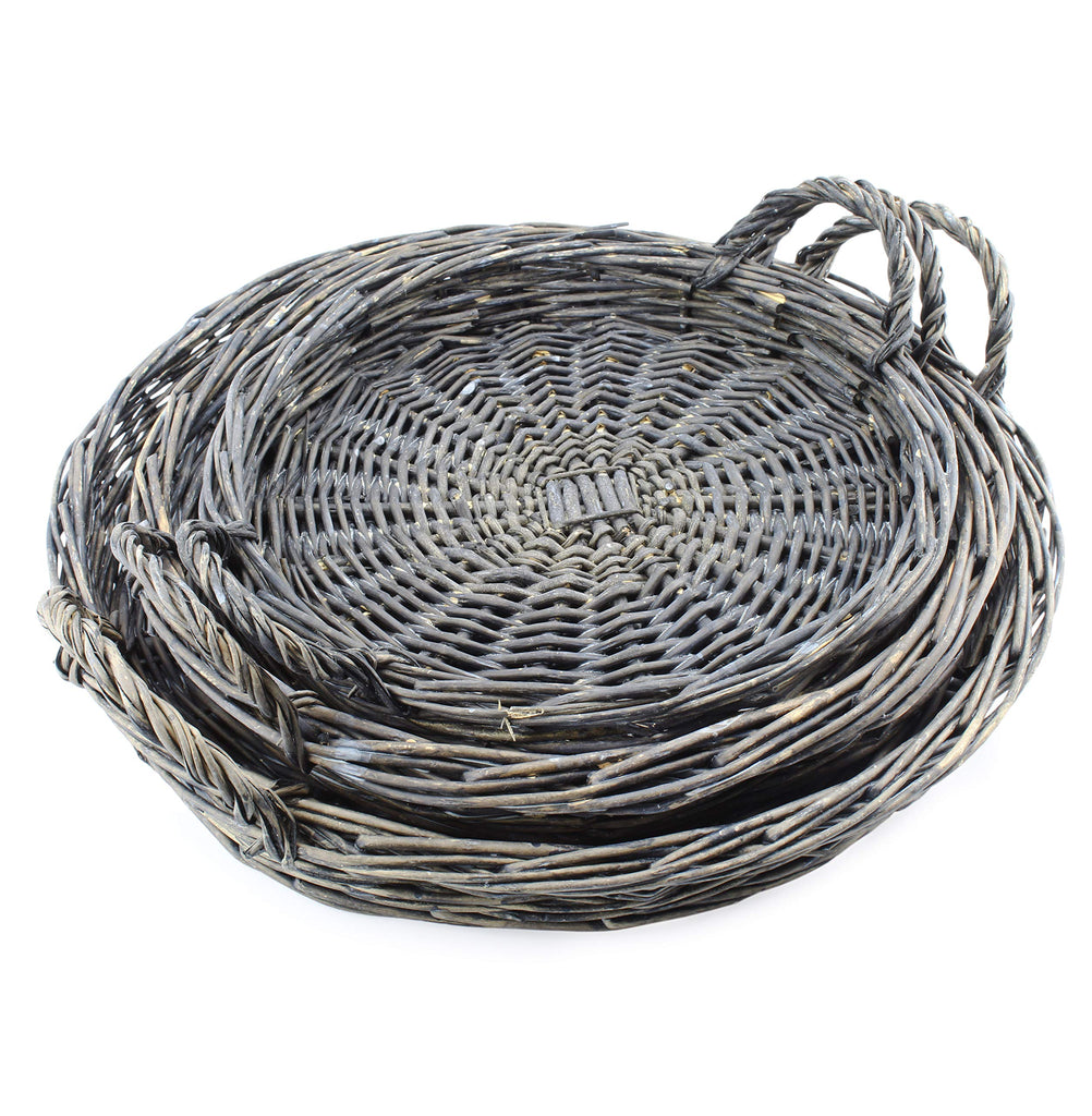 Rustic Willow Basket Trays, Set of 3 (Round, Gray Washed) - sh1916ah1Round
