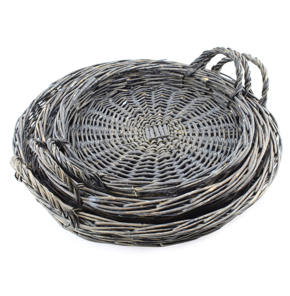 Round Gray Rustic Willow Basket Trays (Case of 4 Sets) - 4X_SH_1916_CASE