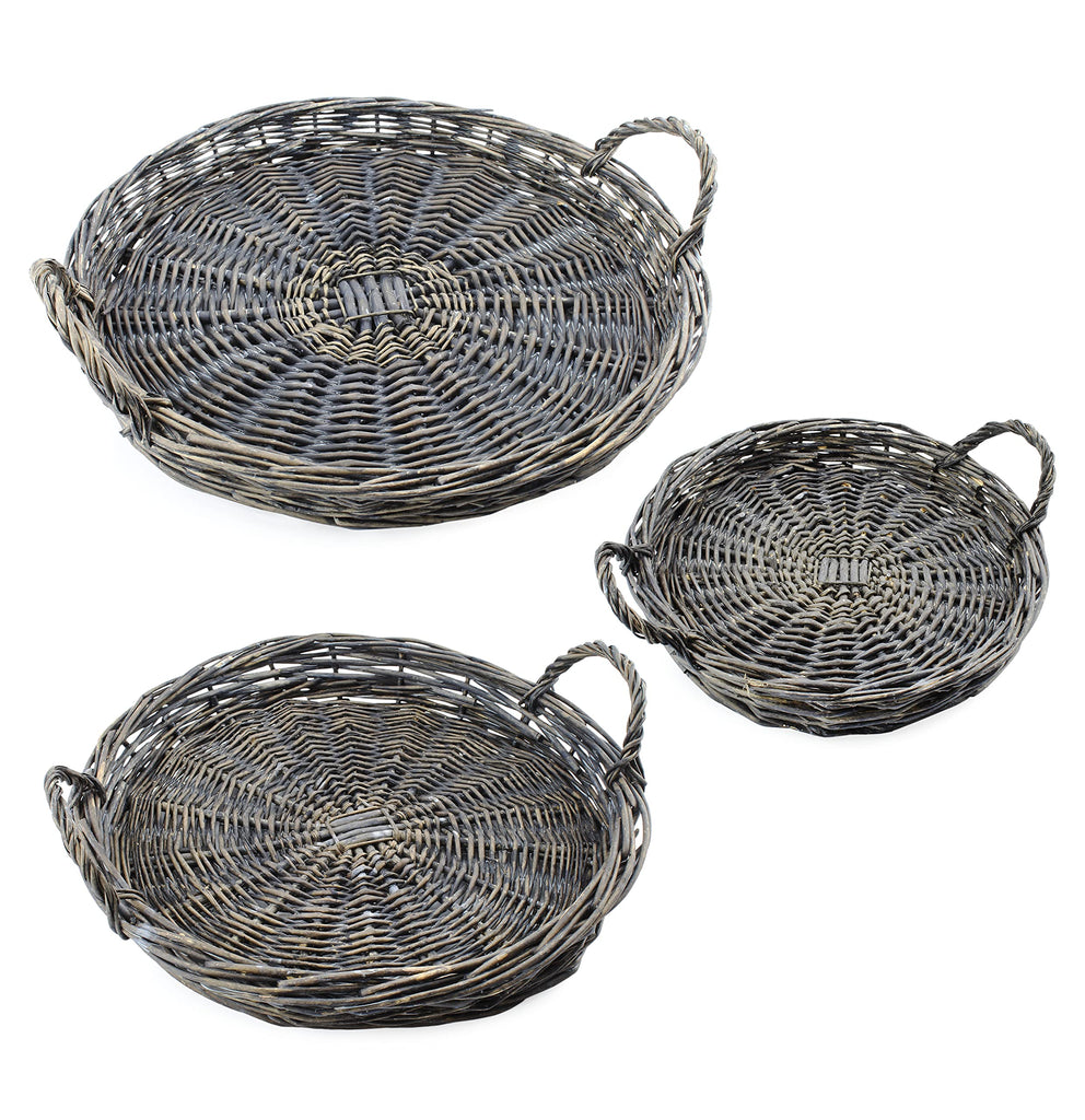 Round Gray Rustic Willow Basket Trays (Case of 4 Sets) - 4X_SH_1916_CASE