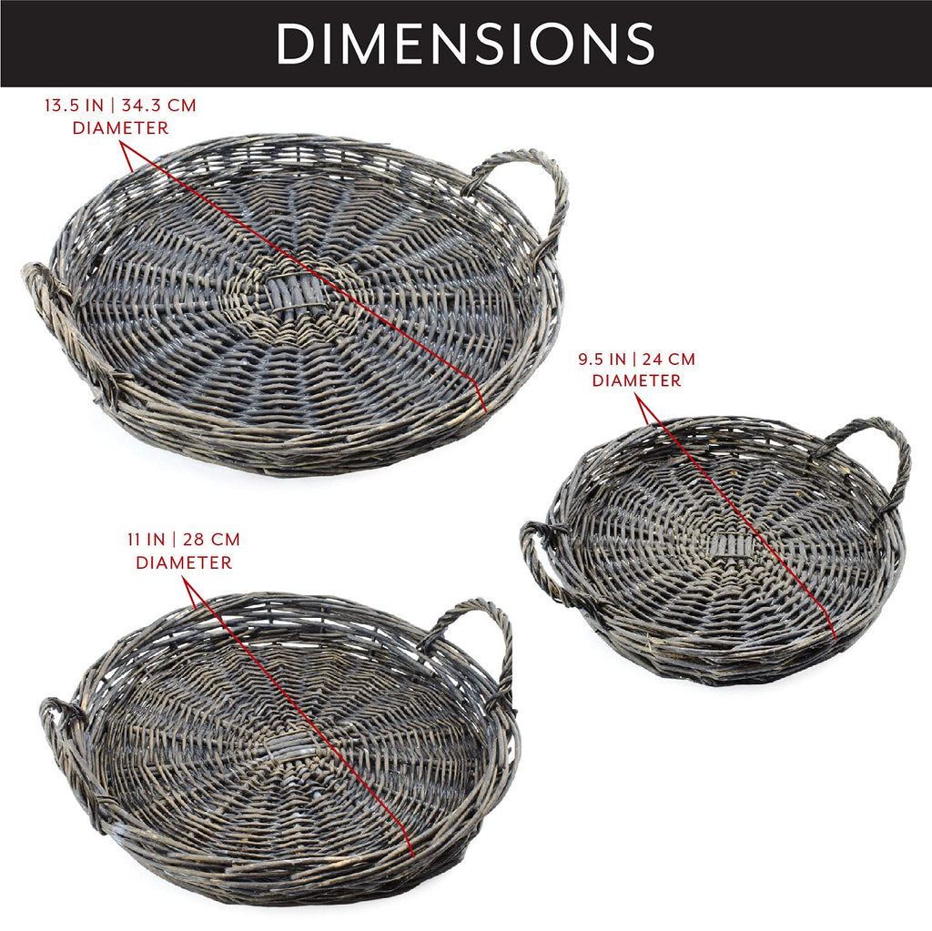 Round Gray Rustic Willow Basket Trays (Case of 4 Sets) - 4X_SH_1916_CASE