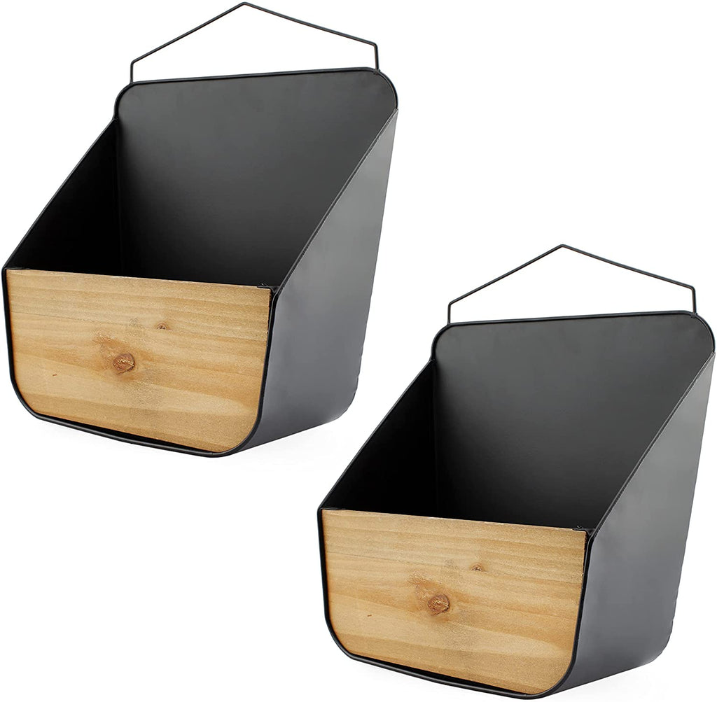 Wood and Black Metal Wall Pockets (Black, Case of 6) - 3X_SH_1944_CASE