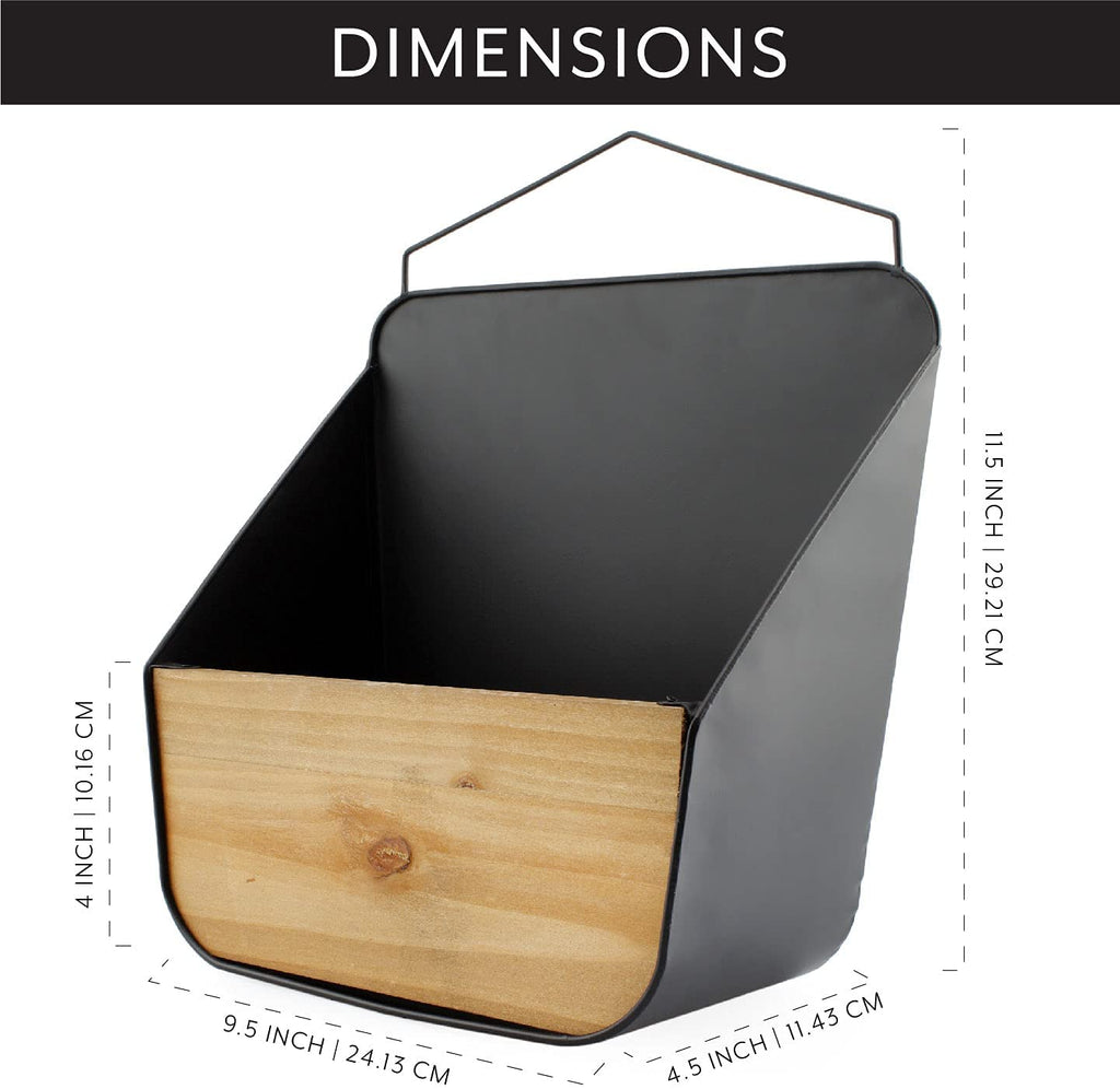 Wood and Black Metal Wall Pockets (Black, Case of 6) - 3X_SH_1944_CASE