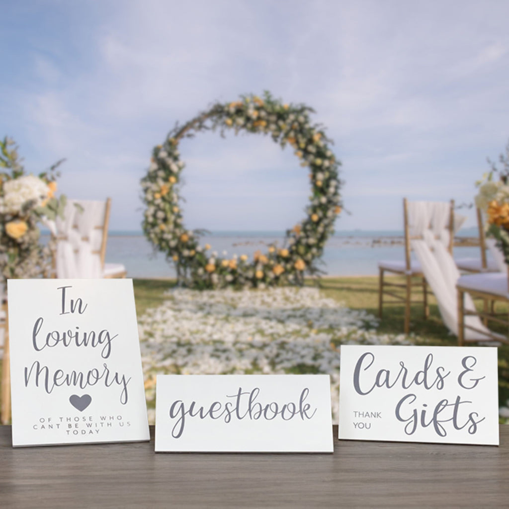 Wooden Wedding Reception Signs (Set of 3, Rustic White) - sh1925dar0Wedding