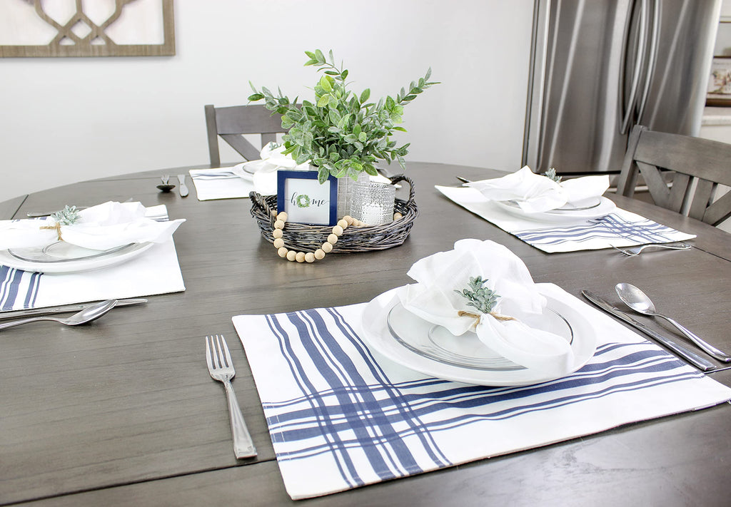 Ticking Stripe Placemats (4-Pack, Navy Blue Striped) - sh1933ah1Blue