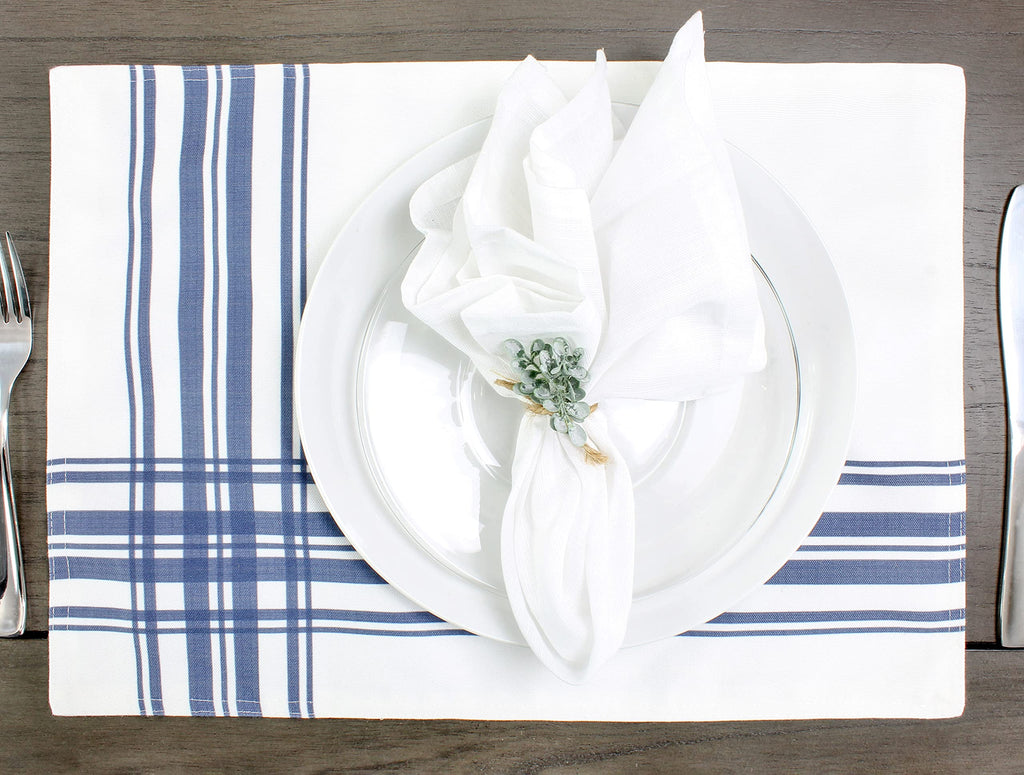 Ticking Stripe Placemats (4-Pack, Navy Blue Striped) - sh1933ah1Blue