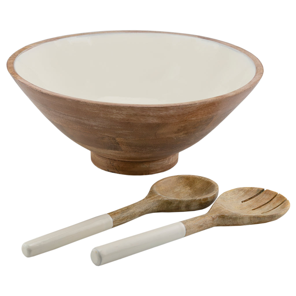 Wooden Salad Bowl Set (Large Serving Bowl w/ Utensils) - sh1957ah1