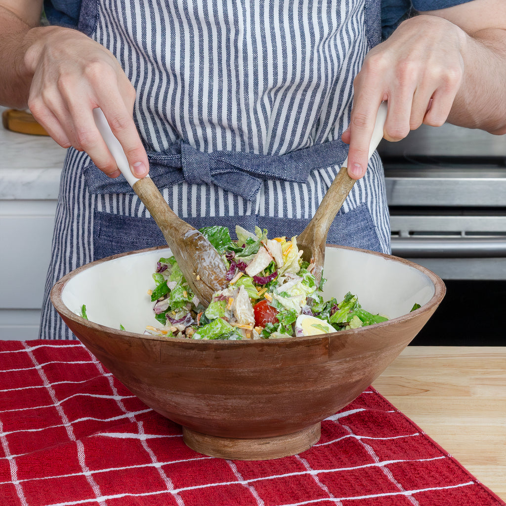 Wooden Salad Bowl Set (Large Serving Bowl w/ Utensils) - sh1957ah1