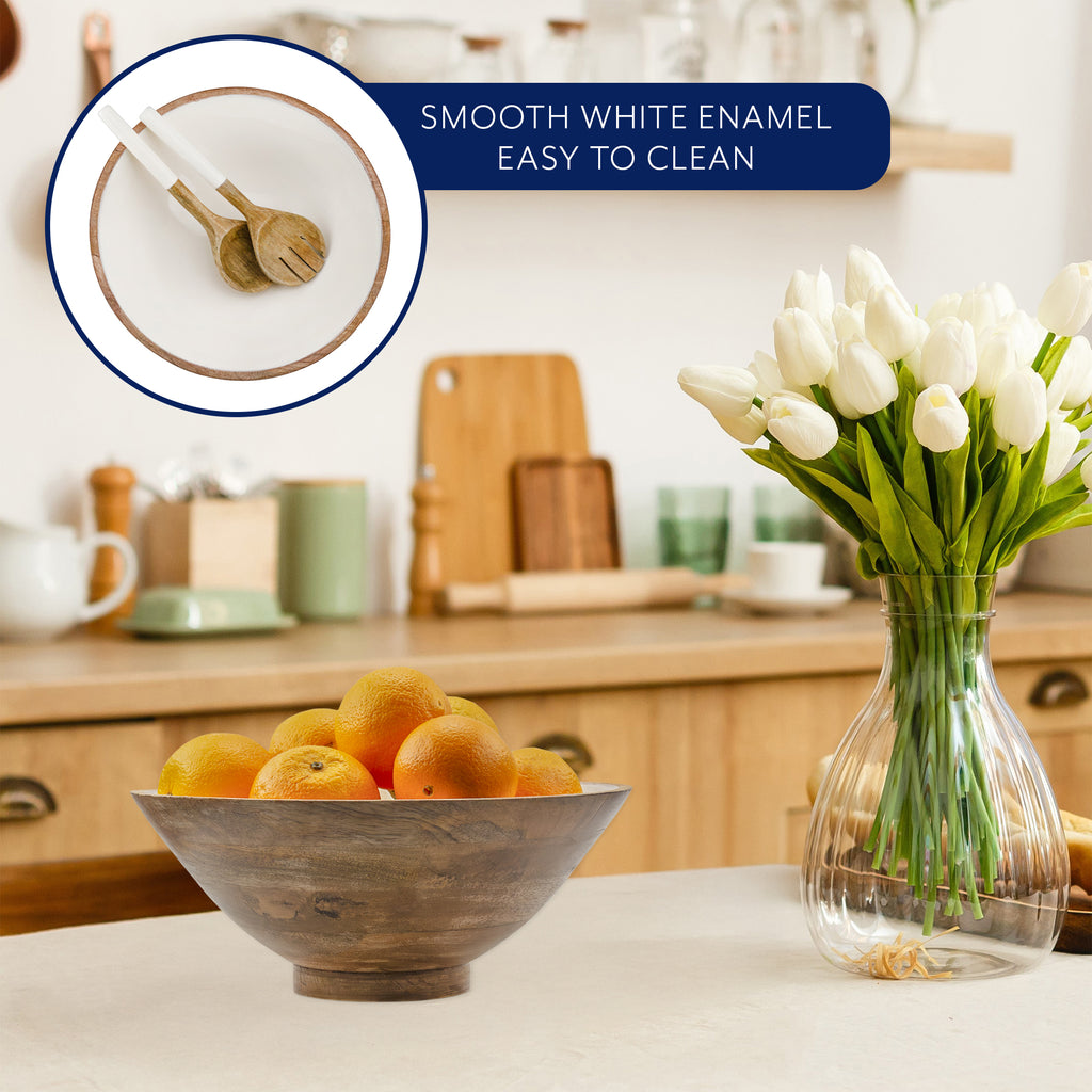 Wooden Salad Bowl Set (Large Serving Bowl w/ Utensils) - sh1957ah1