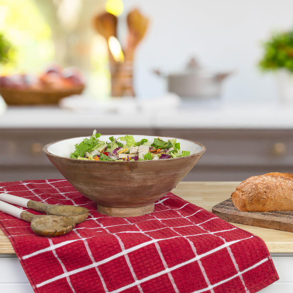 Wooden Salad Bowl Set (Large Serving Bowl w/ Utensils) - sh1957ah1
