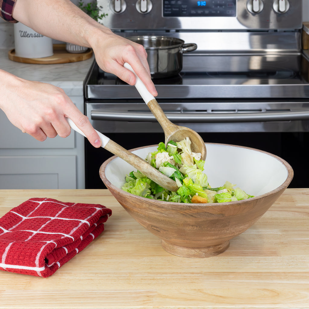 Wooden Salad Bowl Set (Large Serving Bowl w/ Utensils) - sh1957ah1