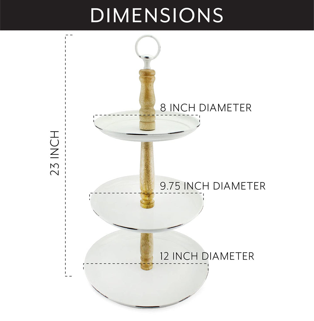 Rustic White Tiered Stand (3-Tier Tray, White Distressed Enamel) - sh1972ah1Wh