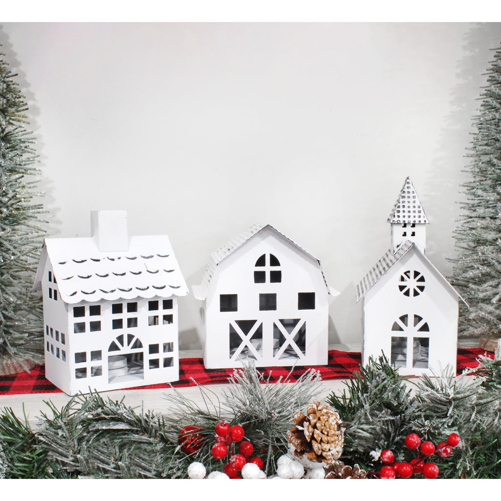 Farmhouse Christmas Village Collection #2 w/ Church, Barn and School (Set of 3) - sh2001ah1Village