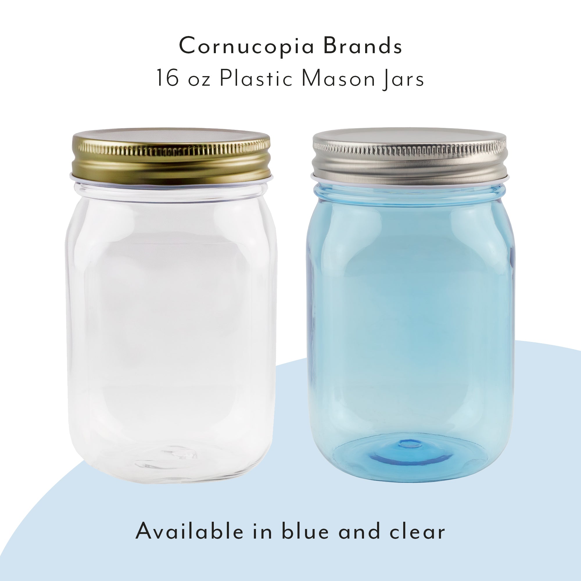 Cornucopia 16oz Plastic Mason Jars (8-Pack); PET BPA-Free Mason