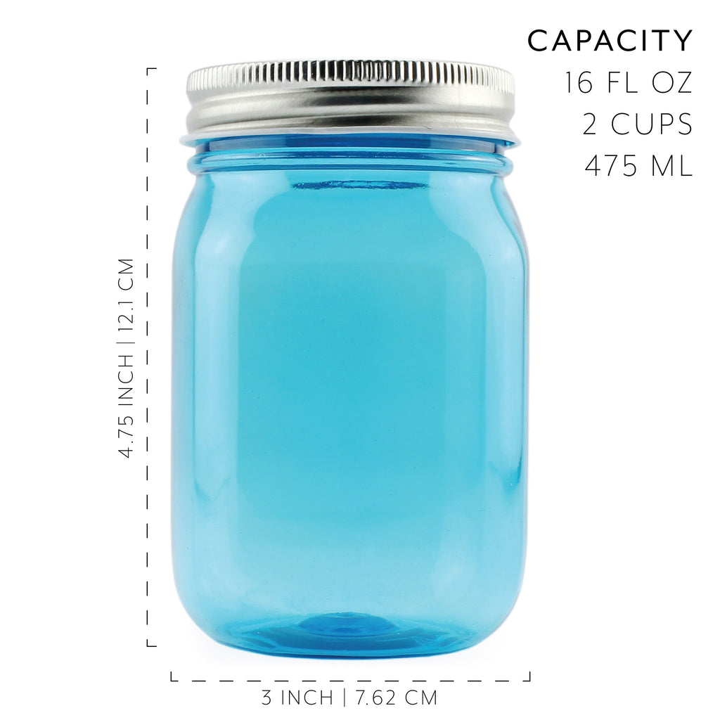 16oz PLASTIC Mason Jars (8-Pack, Blue) - cb08BlueJars