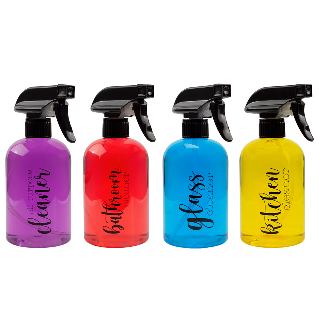 Plastic Cleaning Spray Bottles with Labels (Set of 4) - sh2024cb0