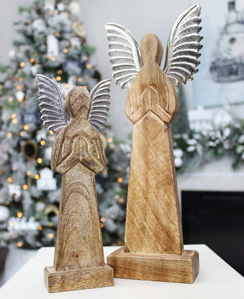 Wooden Angel Christmas Statues (Set of 2) - sh2002ah1Angels