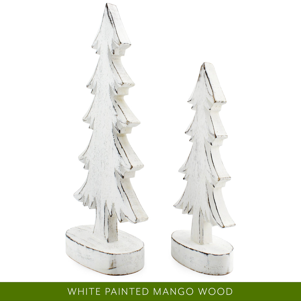 Wooden Christmas Trees (Set of 2, Distressed White) - sh2012ah1White