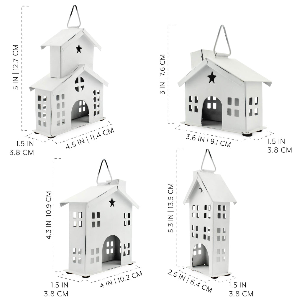 Rustic White Tin Ornaments (Set of 4 Houses, White) - sh2037ah1House