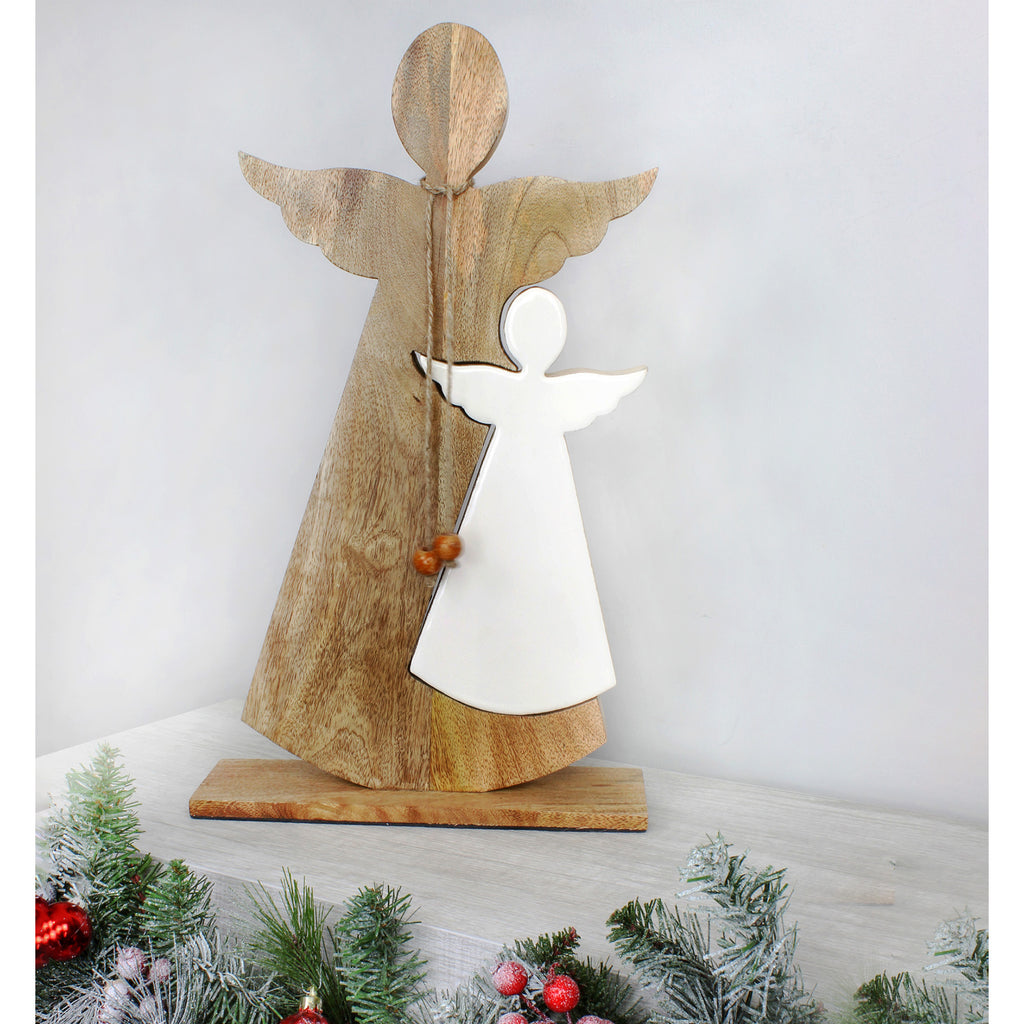 Wood Enamel Nesting Angel Statue - sh2041ah1