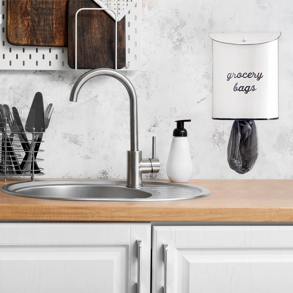 Farmhouse Enamelware Grocery Bag Holder (White) - sh2027ah1