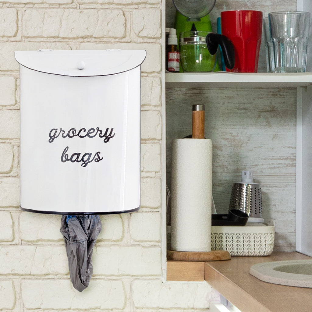 Farmhouse Enamelware Grocery Bag Holder (White) - sh2027ah1