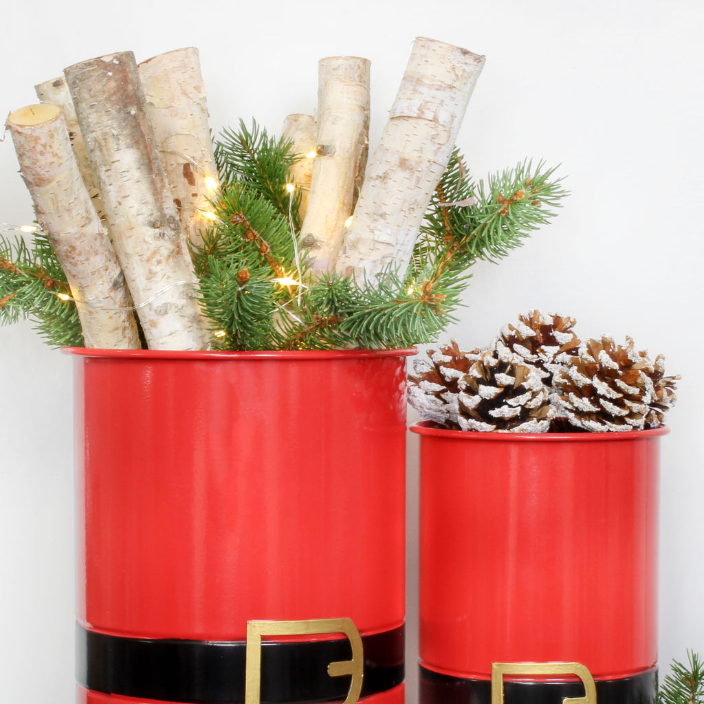 Santa Christmas Greenery Buckets (Set of 2, Red) - sh2018ah1Santa