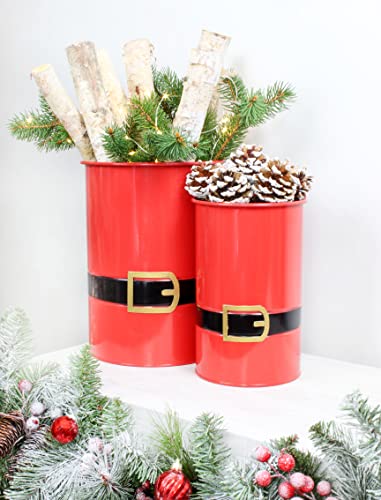 Santa Christmas Greenery Buckets (Set of 2, Red) - sh2018ah1Santa