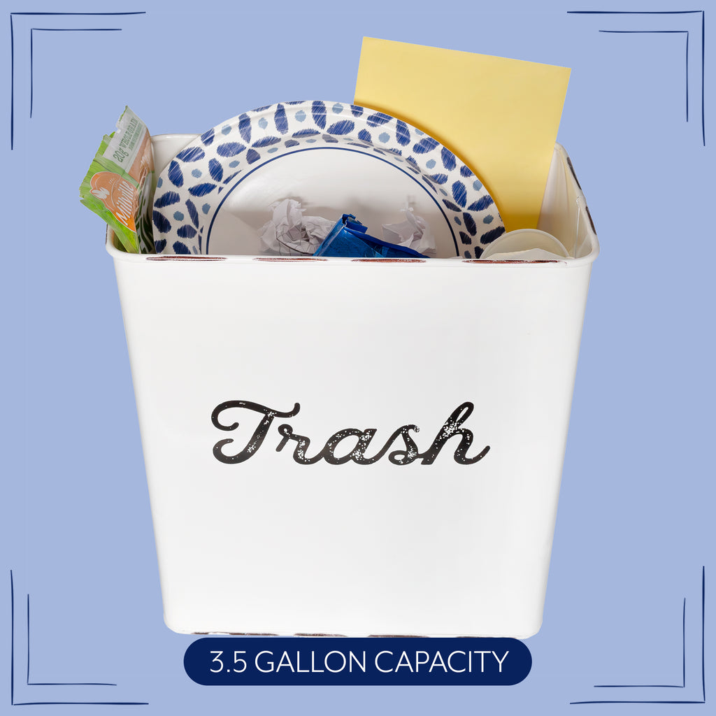 White Enamel Trash Can - sh2032ah1