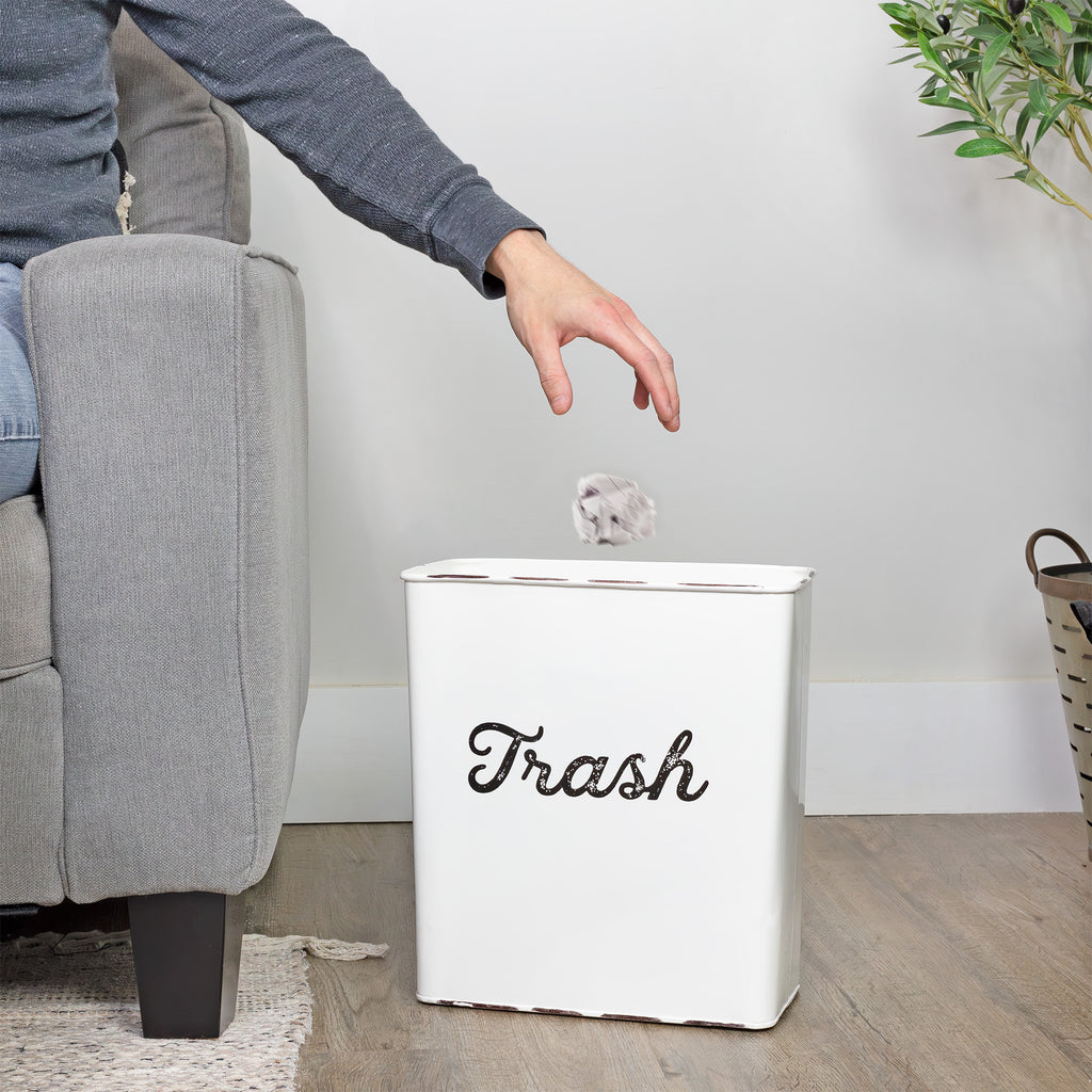 White Enamel Trash Can - sh2032ah1