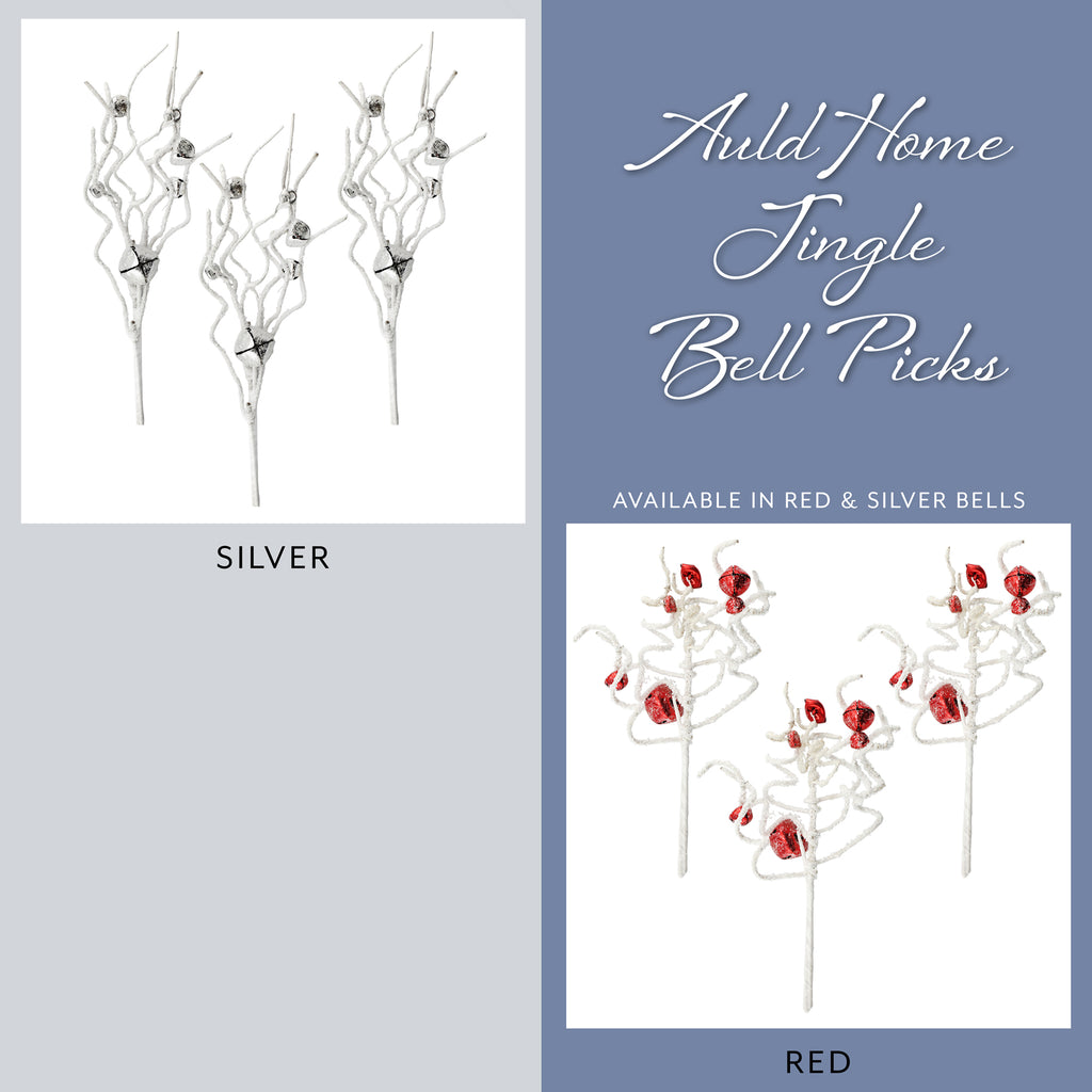 Jingle Bell Greenery Picks (Silver, Set of 3) - sh1838ah1