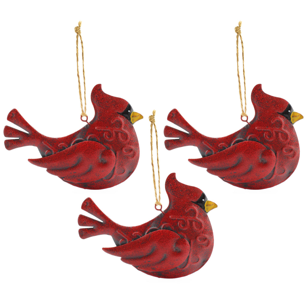 Primitive Metal Cardinal Set of 3 Christmas Ornaments - sh2034ah1