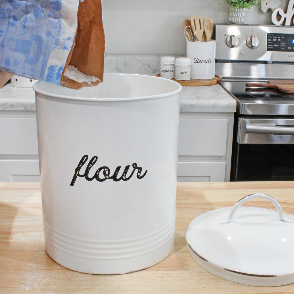 Enamelware White Flour Canister - sh2065ah1