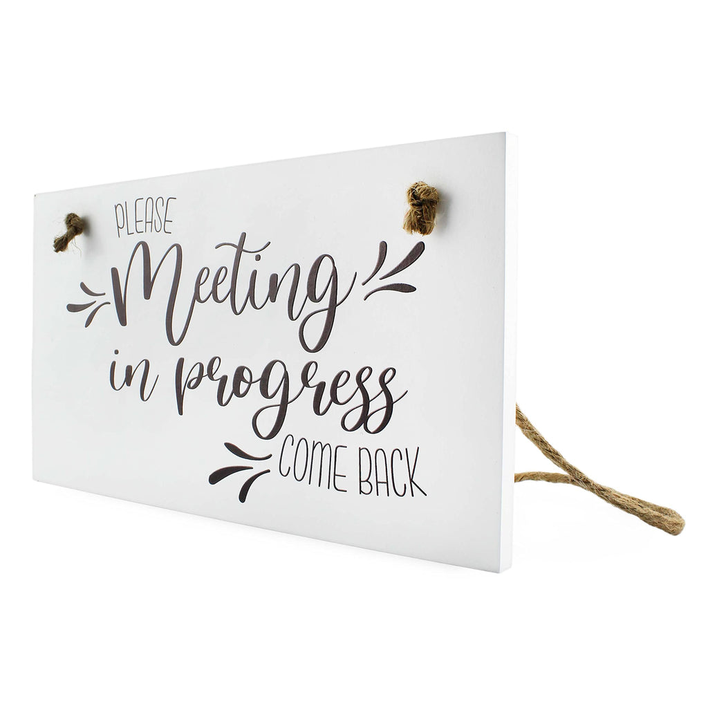 Meeting in Progress / Do Not Disturb Wood Sign (White, Case of 40) - 40X_SH_2096_CASE