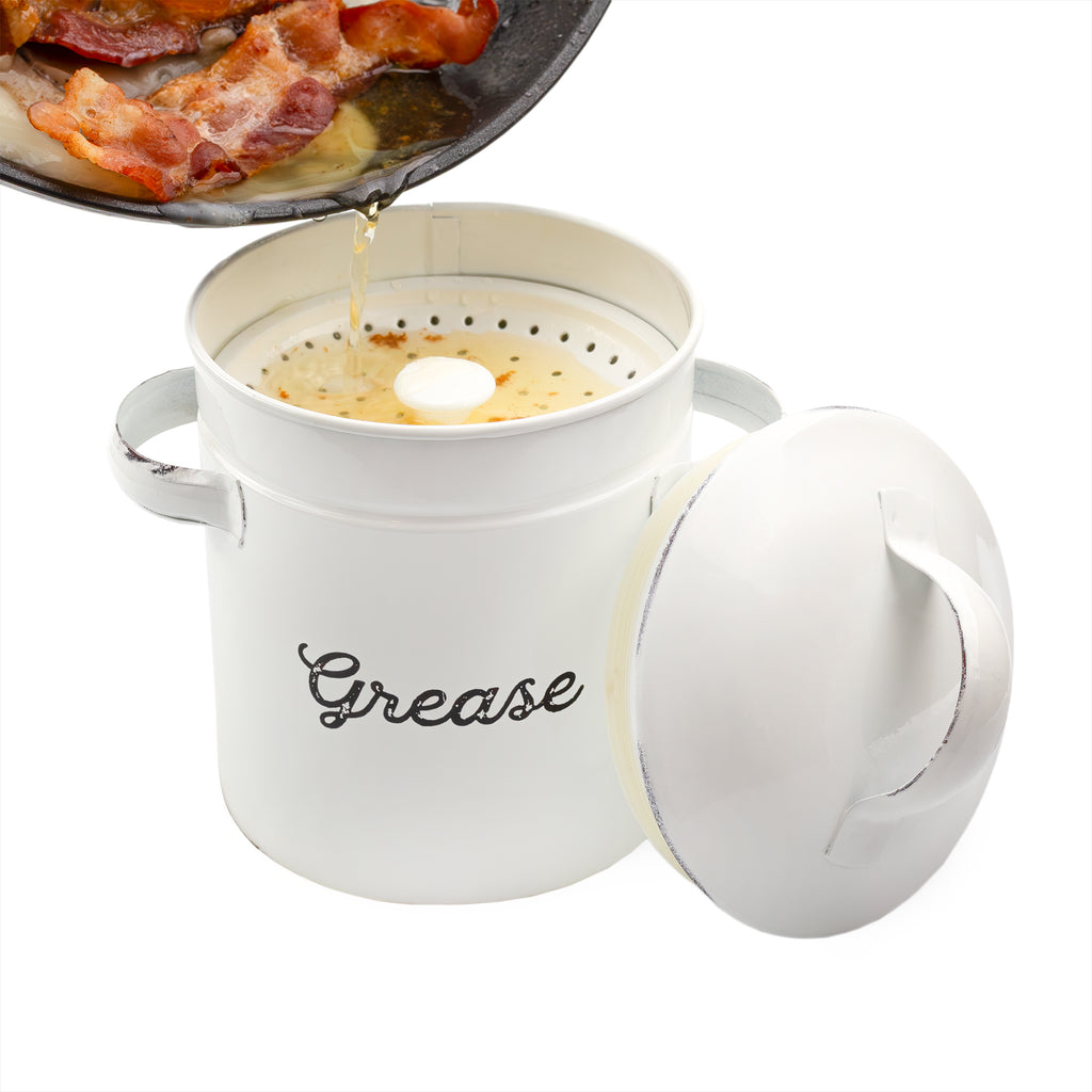 White Enamelware Grease Container - sh2072ah1