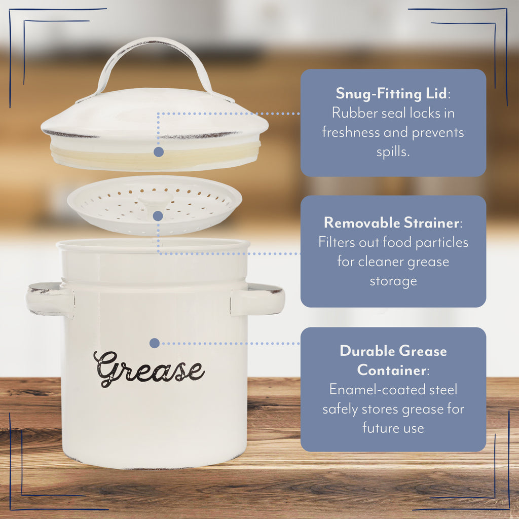 White Enamelware Grease Container - sh2072ah1