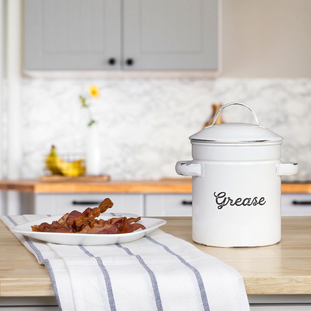 White Enamelware Grease Container - sh2072ah1