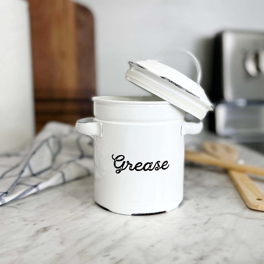 White Enamelware Grease Container - sh2072ah1