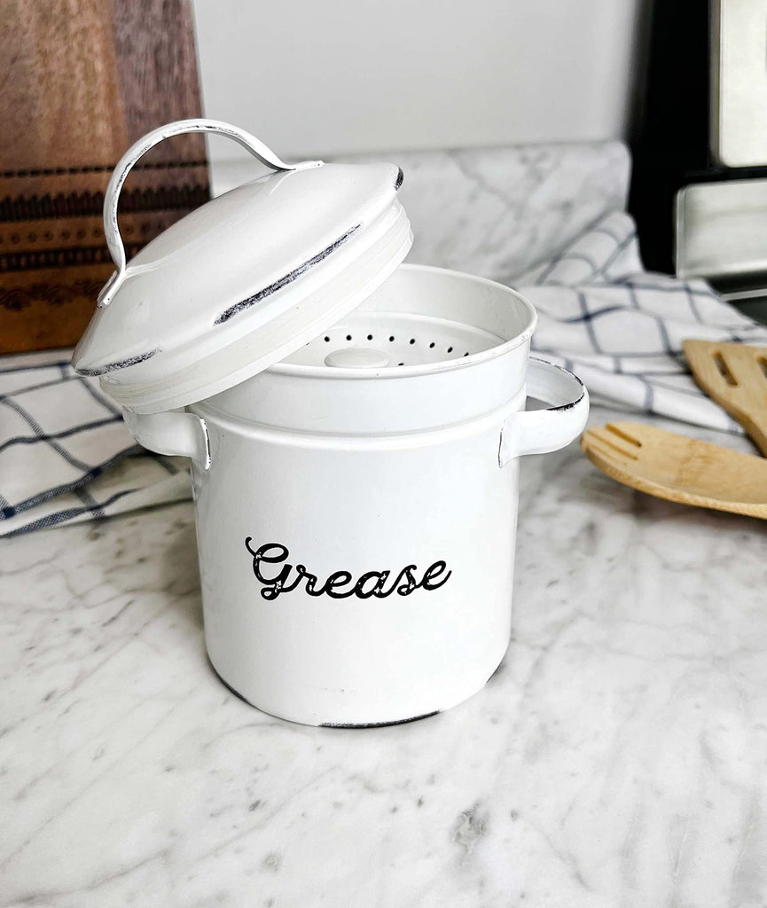 White Enamelware Grease Container (Case of 24) - 24X_SH_2072_CASE