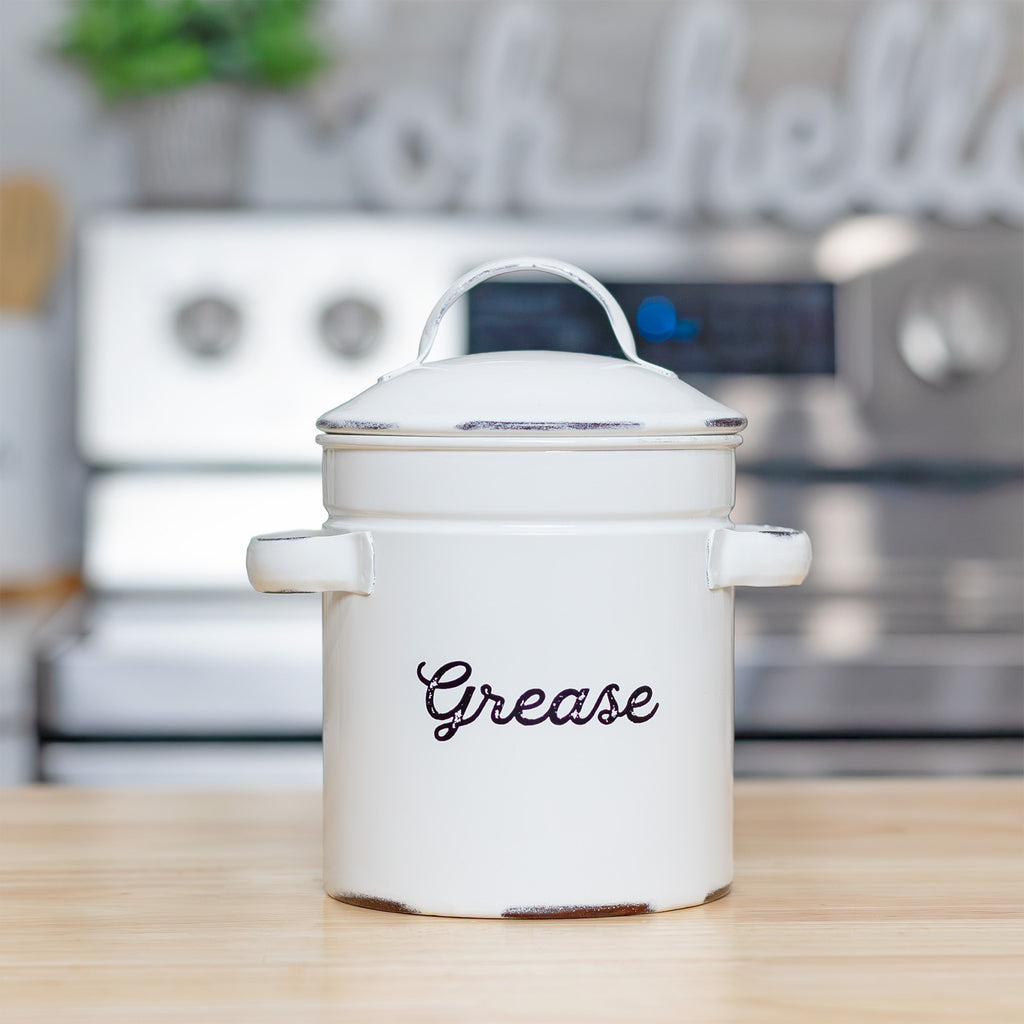 White Enamelware Grease Container - sh2072ah1