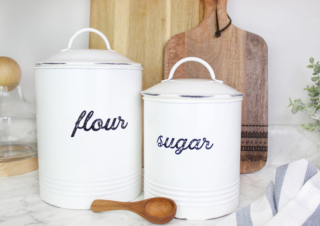 Enamelware White Sugar Canister (Case of 8) - 8X_SH_2066_CASE
