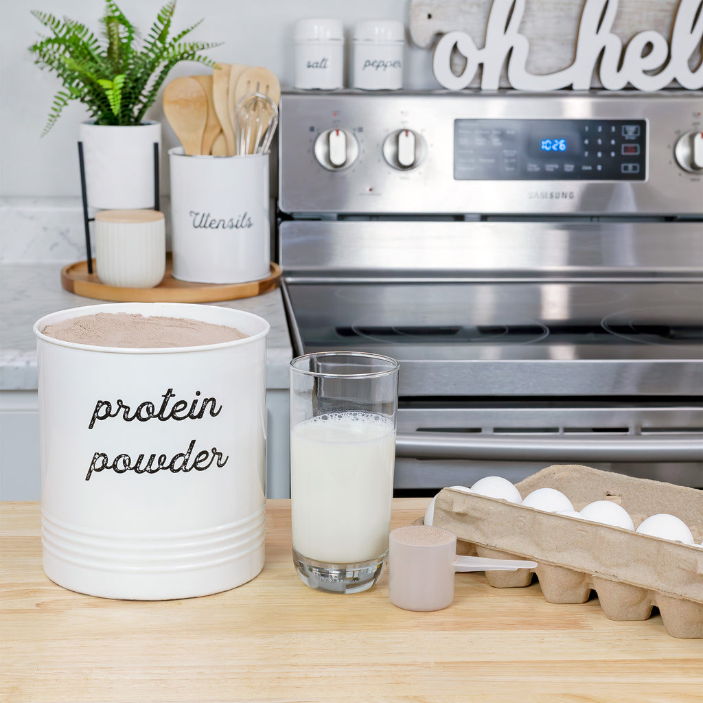 White Enamelware Protein Powder Canister - sh2067ah1
