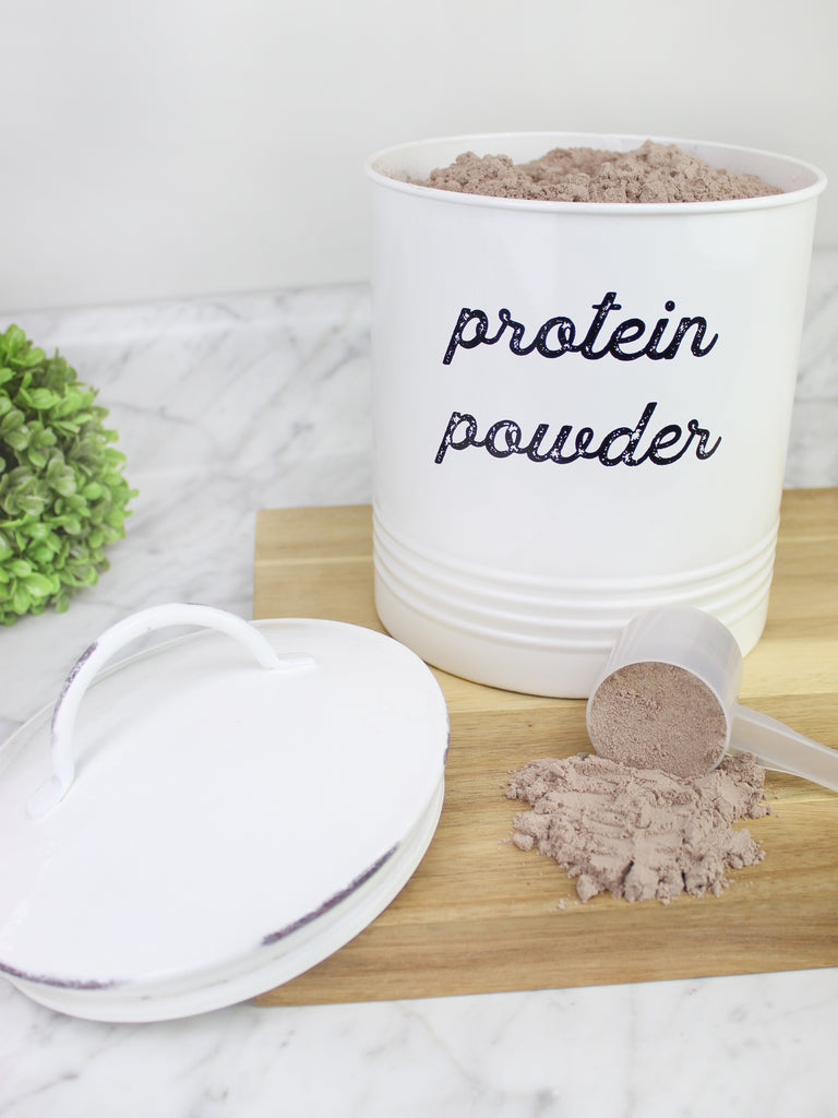White Enamelware Protein Powder Canister - sh2067ah1