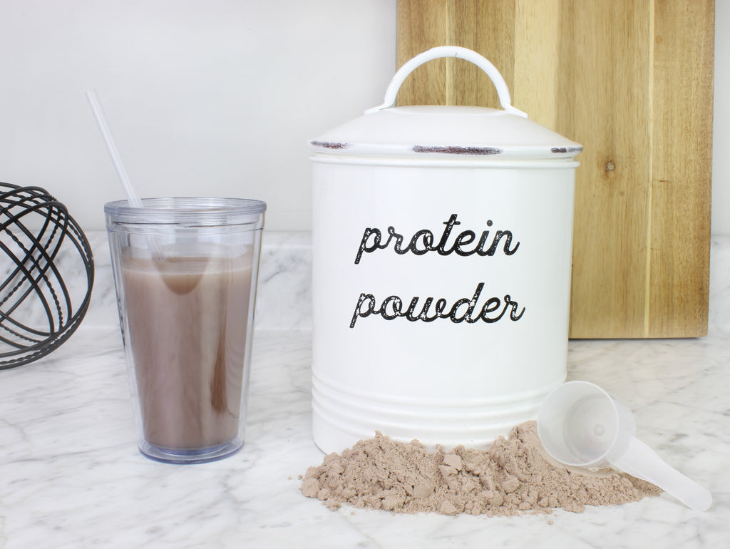 White Enamelware Protein Powder Canister - sh2067ah1